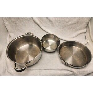 Stansport Cook Pans Camping Backpack Stainless Steel Lot 3 No Lids 2 No Handle